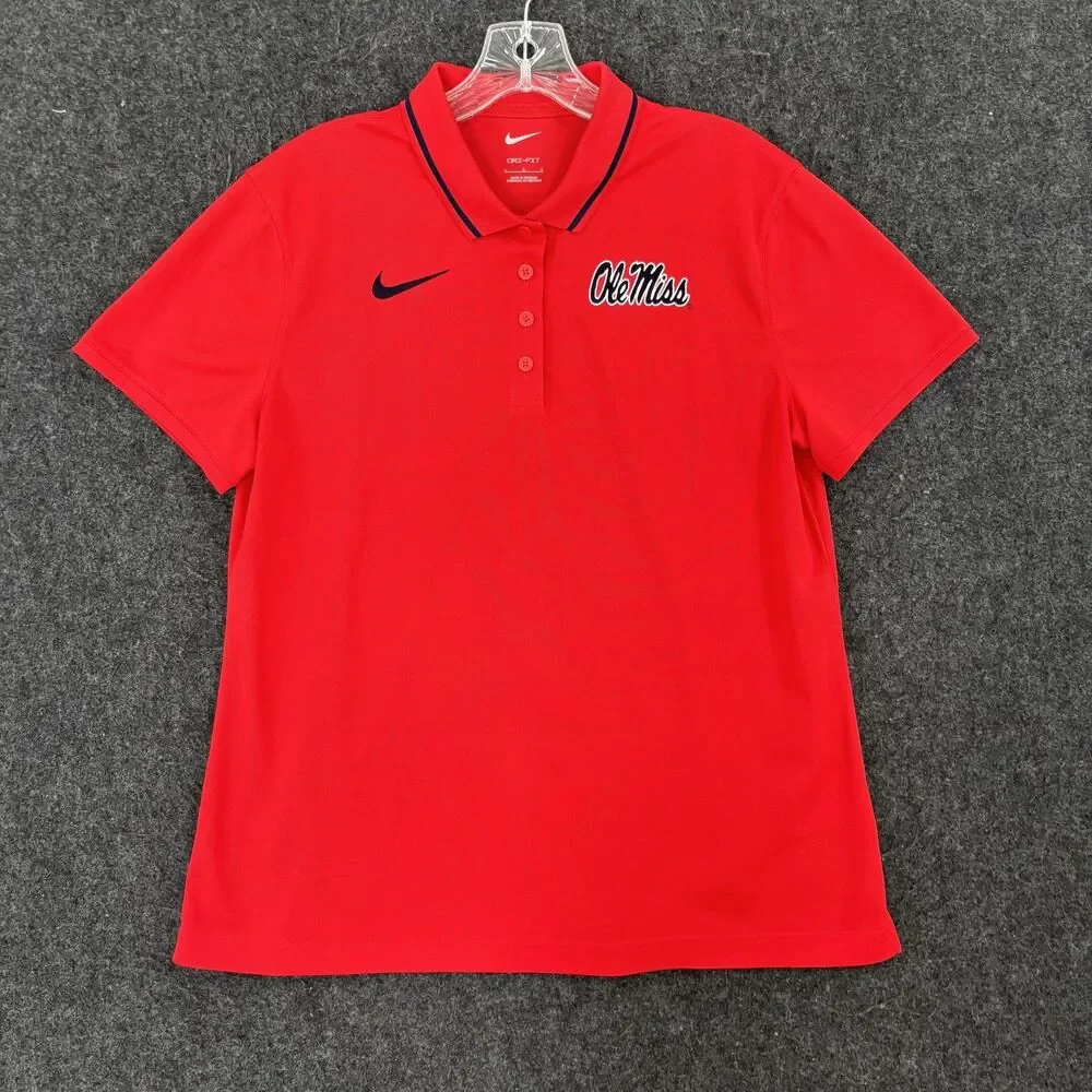 Ole Miss Rebels Golf Polo Shirt Women's Large Red White Nike Dri-FIT Lot Of 2
